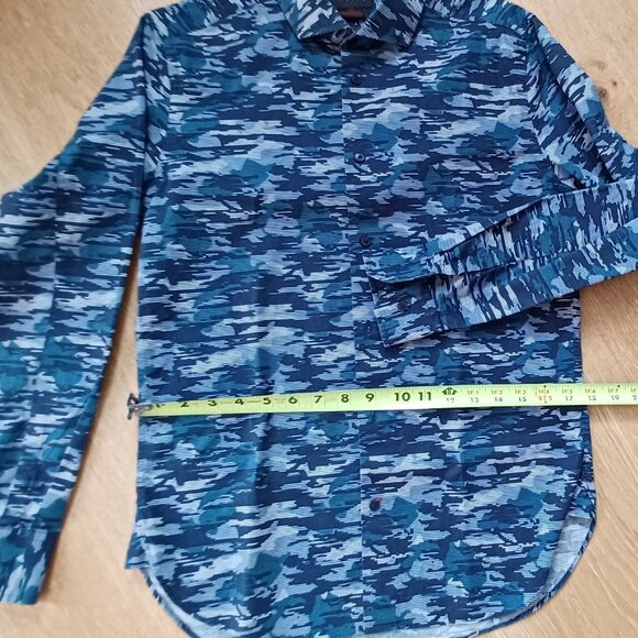 Youth shirt. Worn once. Beautiful blues. STRETCH slim fit waist 17 1/2". - Picture 4 of 4